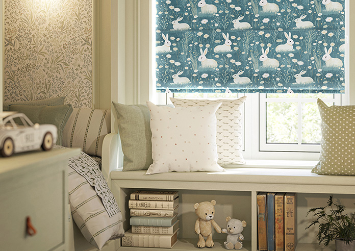Bunny Meadows, Teal - Motorised Roman Blind - Image 5